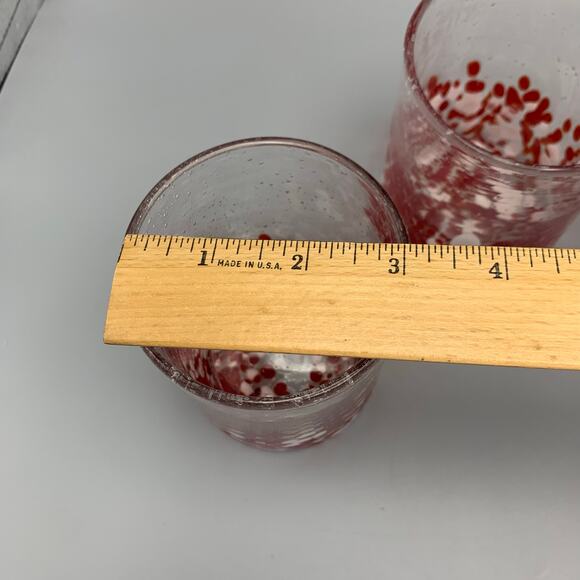 Home Studio Jolly Confetti Glasses Set 4 Red White Bubbles Splatter Handblown - Picture 9 of 10